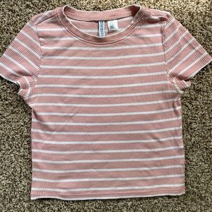 h&m pink striped croptop